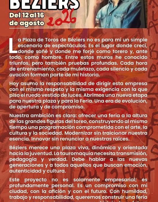 Emotivo y cálido mensaje de Castella como empresario al lanzar los carteles de Béziers