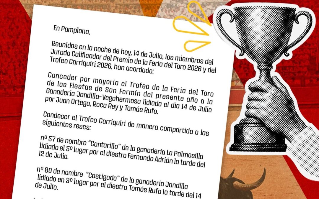 Jandilla, premio Carriquirri en Pamplona a mejor ganaderìa y toro. En este apartado lo comparte con uno de la Palmosilla