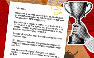 Jandilla, premio Carriquirri en Pamplona a mejor ganaderìa y toro. En este apartado lo comparte con uno de la Palmosilla