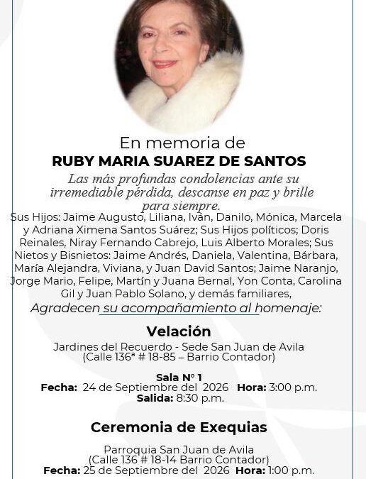 Con profundo pesar lamentamos el fallecimiento de doña Ruby Suàrez , madre del actor Danilo Santos